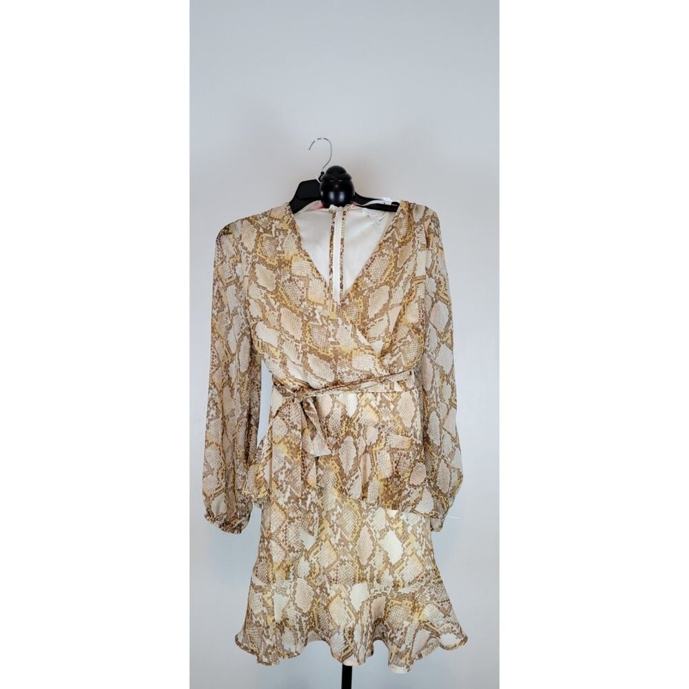 Leith Dress Womems Sz Medium V Neck Ruffles Animal Print Long Sleeve